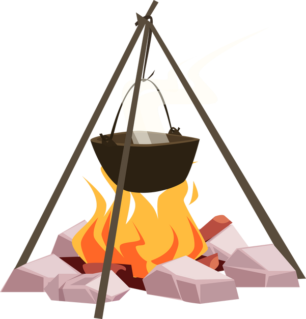 Bonfire, cauldron, tripod
